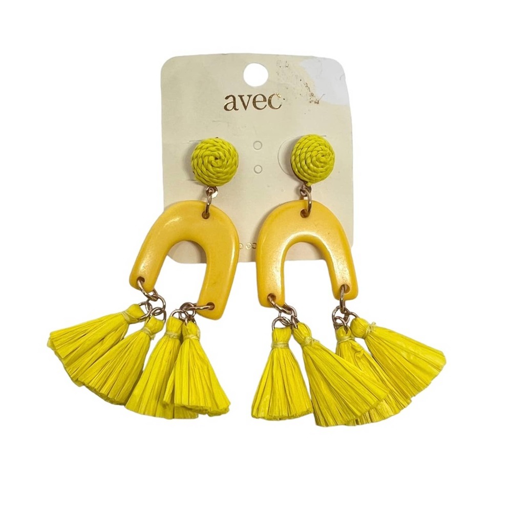 Avec earrings yellow boho tassel stud statement earrings